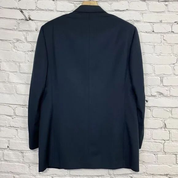 Canali Mens Wool Solid Navy Three Button Long‎ Sleeve Blazer Jacket Size 48R - Picture 2 of 16